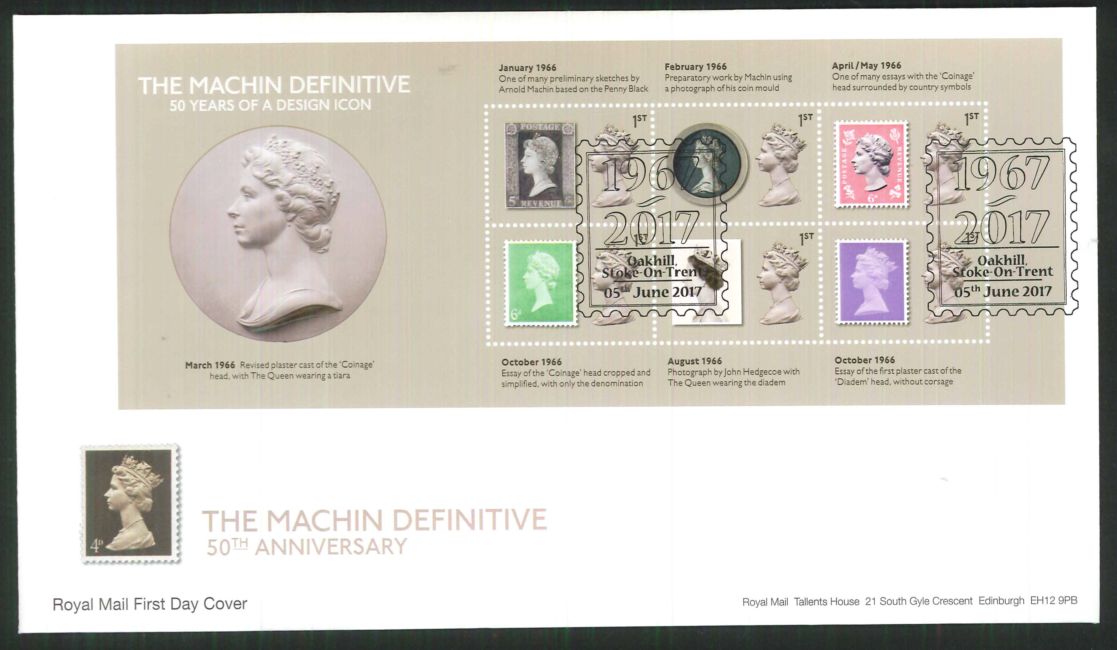 2017 - First Day Cover Machin Mini Sheet Gold Oakhill Stoke on Trent Postmark - Click Image to Close